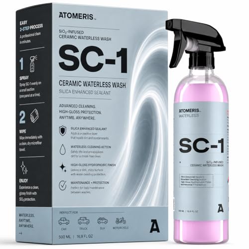 Atomeris™ SC-1 Waterless Car Wash Spray - Ceramic Detail Spray - 16.9 Fl Oz - High Gloss Car Wax and Ceramic Coating, Hydrophobic SiO2 Infused Paint Protection & Motorcycle Cleaner