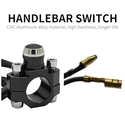 CNC Aluminum 7/8" Motorcycle Handlebar Control Horn Start Switch Button Momentary Action with Two Bullet Connectors Black