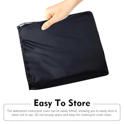 Motorcycle Cover, Waterproof Outdoor Bike Cover with Lock Holes, All Season Protection Covers with Storage Bag, Universal Motorcycle Accessories for Dirt Bikes, Scooters (Black)