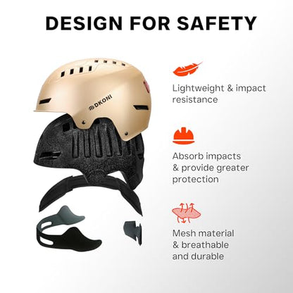 DKONI Bike Helmet with LED Lights Bicycle Helmets Commuter Cycling Helmet USB Rechargeable Front & Back LED Light Helmet for Adult Men Women - color: Gold, size: Medium: 20.5-22.5inch (52-58cm)