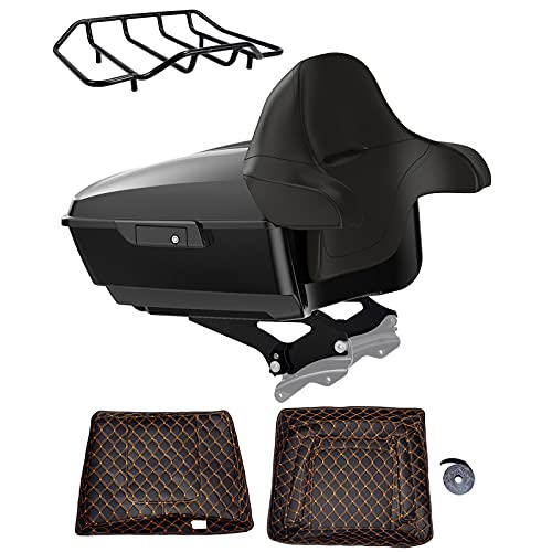 Advanblack King Tour Trunk Pack, Black Mount Bracket, Top Luggage Rack, Orange Trunk Pak Liners Fit for 09-Later Harley Touring, Road Glide, Street Glide Special - color: Arctic Black