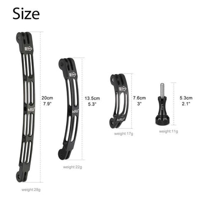 HSU Aluminum Alloy Curved Extension Arm Kit Metal Pole Mount Helmet Stick Extension Arm Mount for GoPro Hero 13/12/11/10/9/8/7/6 Black, DJI Osmo Action and More Action Cameras (7.9”/5.3”/3”) (Black)