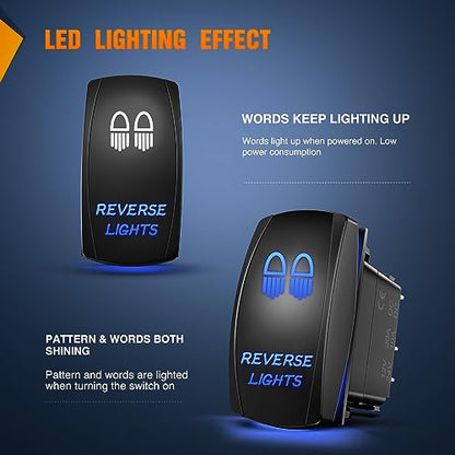 Nilight Reverse Lights Rocker Switches Led Light Bar Switch 5 Pin Laser On Off SPST switches 20A/12V 10A/24V Blue with Jumper Wires Set for Cars Trucks Boats ATVs UTVs RVs - size: REVERSE LIGHTS