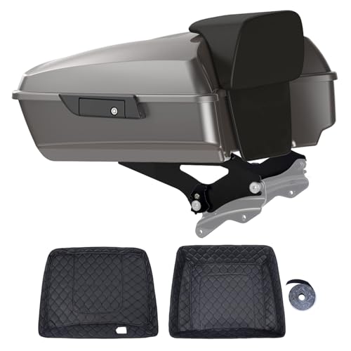 Motorcycle Chopped Tour Trunk Pack For 2009+ Harley Touring - Billet Silver, Black Detachable Mounting Rack, Backrest & Black Trunk Liners - color: Billet Silver, size: Chopped Tour Trunk Pack, Mount Rack & Black Liners