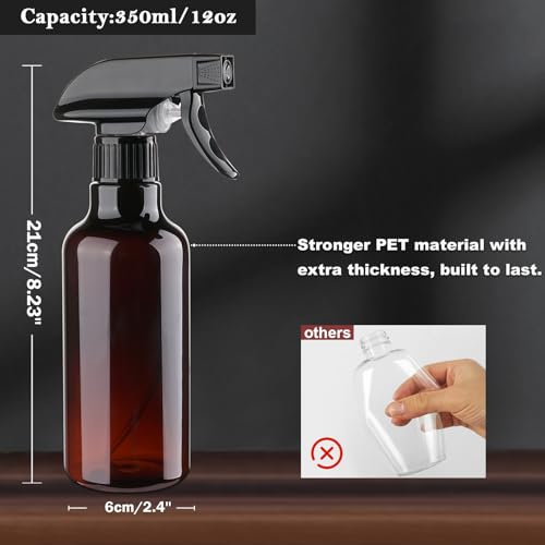 Plastic Spray Bottles 12oz 2 Pack Adjustable Mist/Stream Spraying Heavy Duty Square Water Spray Bottles for Hair, Cleaning Solutions, Plants,Essential Oils (Brown) - color: Brown