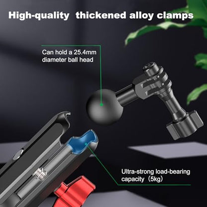 Camera Clamp Mount, Super Camera Clamp Mount Double Ball Head Magic Arm Adapter with U-Shaped for Motorcycle Handlebar Mounts & Aluminum Alloy Bike Handlebar Bracket - 360° Rotating, 78003 - size: Large(21-32mm)