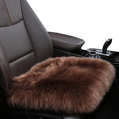 Sheepskin Car Front Seat Cover Pad 18x18inch Long Wool Seat Cushion Winter Warm Universal Fit Auto, SUV, Truck, Dinner Chair Office Chair Front Brown - color: Chocolate, size: 18x18 Inch (Pack of 1)