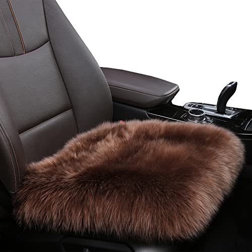 Sheepskin Car Front Seat Cover Pad 18x18inch Long Wool Seat Cushion Winter Warm Universal Fit Auto, SUV, Truck, Dinner Chair Office Chair Front Brown - color: Chocolate, size: 18x18 Inch (Pack of 1)