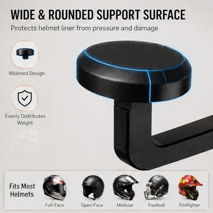 Motorcycle Helmet Wall Mount with Coat Hook & DIY Name Area,Heavy Duty Firefighter Helmet Hanger Wall Mount for Garage Storage,Motorbike,Garage,Fire Station&Firefighter Gear,Universal Helmet Holder