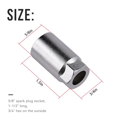 5/8" Spark Plug Socket Compatible with Headers, Snowmobiles, motoRcycles, Fits For Tight Clearance Areas (1-1/2" Long, 3/4" Hex on the Outside)
