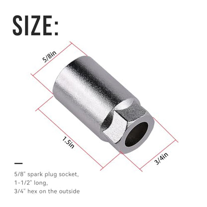 5/8" Spark Plug Socket Compatible with Headers, Snowmobiles, motoRcycles, Fits For Tight Clearance Areas (1-1/2" Long, 3/4" Hex on the Outside)
