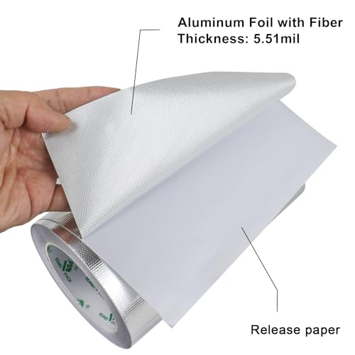 BOMEI PACK Adhesive Aluminum Foil Heat Shield Tape 1Pack 8inch x 66ft, Barrier Fiberglass Thermal Insulation Reflective Material High Temp Protectionn - size: 8in*66ft