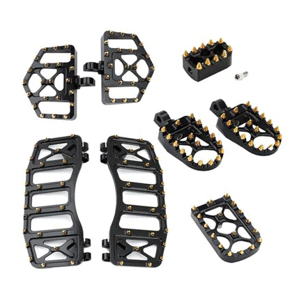 MX Wide Floorboards Foot Pegs Brake Pedal Cover Shifter Peg Kit for Harley Touring 1986-2023 Road Glide Street Glide 86-2017 Softail Fat Boy FL 2012-2016 Dyna FLD (Gold Black) - color: Gold Black