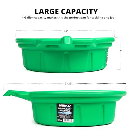 NEIKO 20761A 4 Gallon (16L) Anti-Splash Drain Container with Non-Spill Pour Spout, Heavy-Duty Plastic Drip Catcher for Vehicle Fluid Changes, Antifreeze Green - style: 4 gal/16 L Coolant Drain Pan