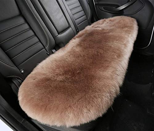 Sheepskin Car Back Seat Cover Pad 18x53.5nch Long Wool Seat Cushion Winter Warm Universal Fit Auto, SUV, Truck, Dinner Chair Office Chair Back Cameo Brown - color: Tan, size: 18x53 Inch (Pack of 1)