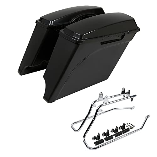 SLMOTO Unpainted 5" Stretched Hard Bag Saddlebags Saddle Bags W/Black Conversion Brackets Fit For Harley Heritage Softail Fatboy Deluxe Springer FLSTS EFI Black - color: Unpainted + Chrome Conversion