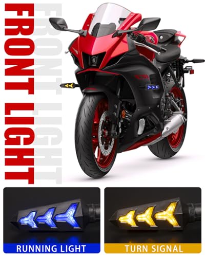 Sequential Turn Signal Motorcycle Blinkers LED Front Rear Flowing Indicators Daytime Running Light Universal Compatible with Harley Honda Kawasaki Suzuki Yamaha (Blue/Amber/Red) - color: Blue/Amber/Red