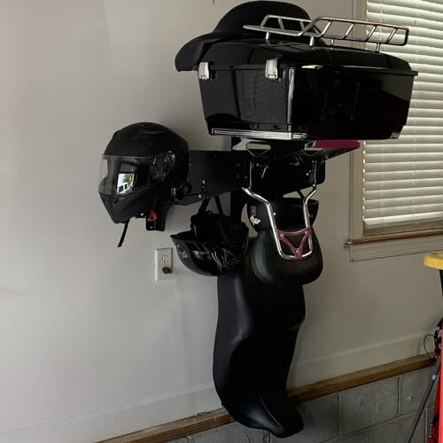 Wall Mount Storage Rack w/Helmet Hanger Stand for Harley Davidson Sissy Bar & Luggage Rack, Mounting Storage Rack for Road Glide/Street Glide/Road King/Electra CVO and Indian