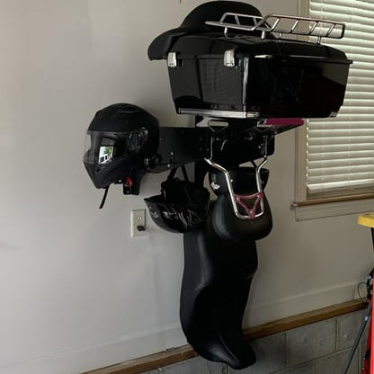 Wall Mount Storage Rack w/Helmet Hanger Stand for Harley Davidson Sissy Bar & Luggage Rack, Mounting Storage Rack for Road Glide/Street Glide/Road King/Electra CVO and Indian