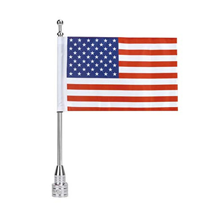 Motorcycle Flagpole Mount with Country Flags 6x9 for Harley Davidson Honda Goldwing CB VTX CBR Yamaha - Fits 1/2" Round Luggage Rack (American Flag) - color: American Flag