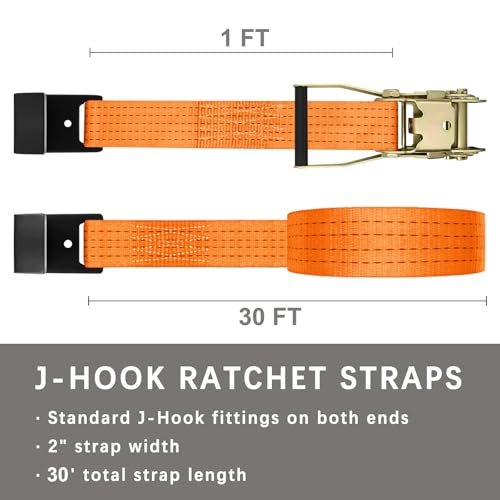 4Pack 2in 30ft Ratchet Strap Flat Hook Heavy Duty Flatbed Straps for Trailer Tie Down Straps Box Truck Accessories Cargo Loading 10000lbs Breaking Load - color: Orange