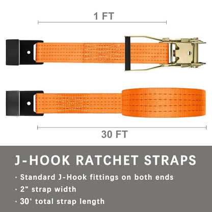 4Pack 2in 30ft Ratchet Strap Flat Hook Heavy Duty Flatbed Straps for Trailer Tie Down Straps Box Truck Accessories Cargo Loading 10000lbs Breaking Load - color: Orange