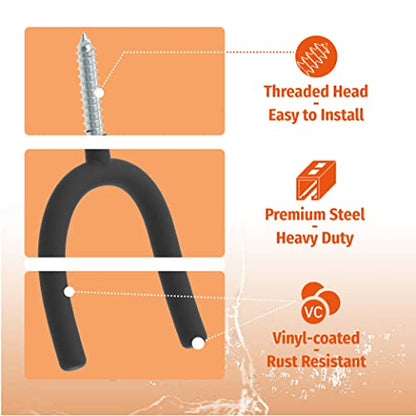 HUHOLE 6 Pack Screw in U Hooks Garage Storage Organizers | Shovel Holders with 30 lb Capacity for Garden Tools, Power Equipment, Rakes, Weed Trimmers, Ladders and Extension Cords - style: HD U Hook 6PC
