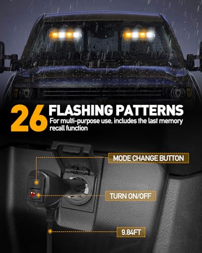 HLauto 2002L Emergency Dash Strobe Lights: Amber White Safety Lights, Flashing Warning Hazard Windshield Visor Traffic Light Bars for Trucks, Construction Vehicles (2x8.5 inch, 48LED) - color: Amber/White