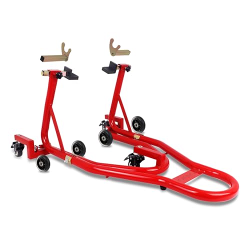 Universal 360°Motorcycle Stand Paddock Rear Lift Combo Bike Wheel Fork Stands Motorcycles Swingarm Spool Stand Adjustable Dismantable Compatible Most for Yamaha Honda Kawasaki Suzuki Red - color: Red