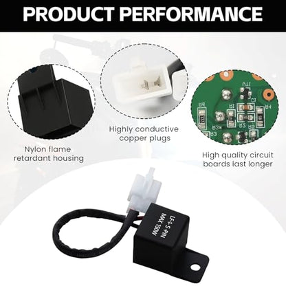Motorcycle LED Flasher Relay, 2 Pin 12V DC, Automatic Operation, Universal Fit, Black, Normally Open Contact, Fix Abnormal Flashing