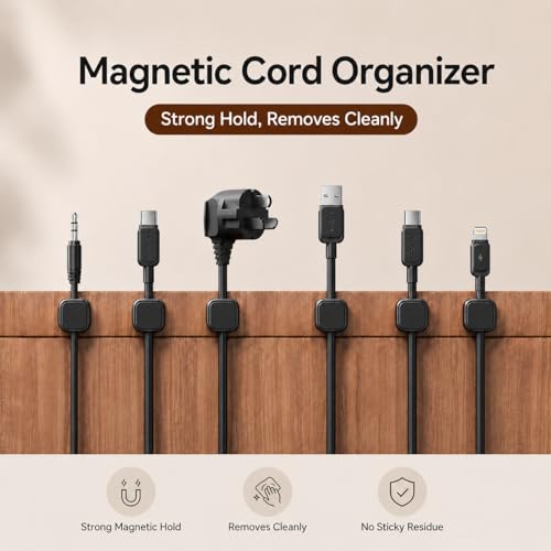 18-Pack Adhesive Cable Organizer Clips for Desk, Black | Strong acrylic adhesive, One-hand spring lock, Compact keycap design, Residue-free removal, Black & White options - color: Black