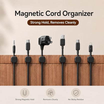 18-Pack Adhesive Cable Organizer Clips for Desk, Black | Strong acrylic adhesive, One-hand spring lock, Compact keycap design, Residue-free removal, Black & White options - color: Black