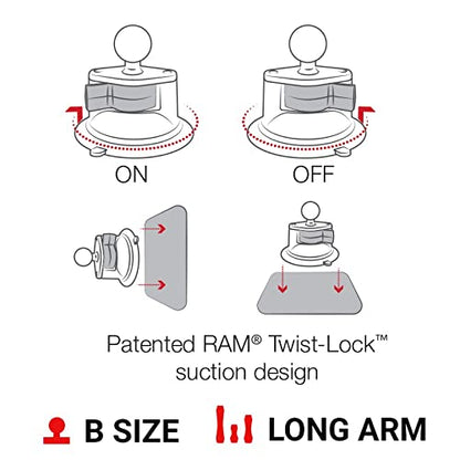 RAM MOUNTS X-Grip Large Windshield Phone Mount – Twist-Lock Suction Cup with Long Arm (RAM-B-166-C-UN10U) - style: Long Arm