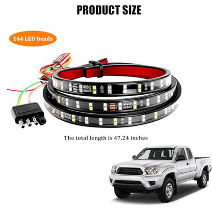Truck Tailgate Light Strip Bar, 48 Inch 144 LED Double Row Strip for Running Brake Turn Signal Reverse Light, Flexible Full Function Lorry Lamp Strip, Universal Fit - size: 144Beads