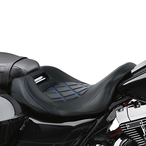 TCT-MOTORPARTS Low-Profile Driver Seat Front Solo Seat Fits for Harley Touring 2009-2023 Electra Street Road Glide CVO Road King Blue Stitching - color: Driver Seat Blue