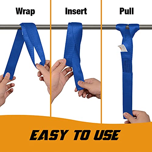 Soft Loop Tie Down Straps - 1.5 x 18 inches, 8800lbs Breaking Strength, Soft Loops for Securing ATV, UTV, Motorcycles, Scooters, Dirt Bikes, Lawn & Garden Equipment, 4 Pack (Blue) - color: Blue