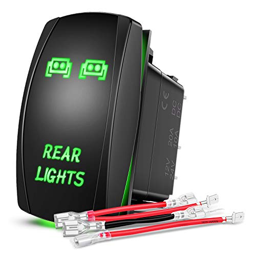 Nilight Rear Lights Rocker Switch Led Light Bar Switch 5Pin Laser On/Off switches Green 20A/12V 10A/24V Switch with Jumper Wires Set for Cars,Trucks,RVs,2 Years Warranty - color: Green, size: REAR LIGHTS