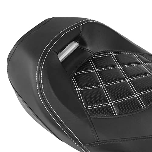 TCT-MOTORPARTS Low-Profile Driver Seat Front Solo Seat Fits for Harley Touring 2009-2023 Electra Street Road Glide CVO Road King White Stitching - color: Driver Seat White