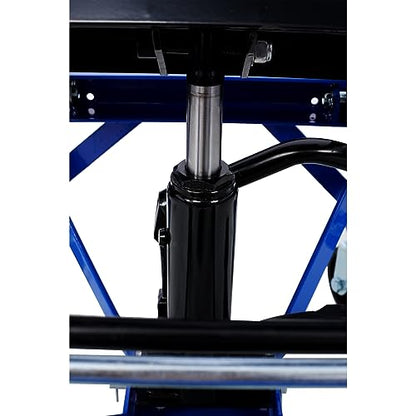 300 Lbs Hydraulic Motorcycle Scissor Jack Lift Foot Step with 4 Wheels Jack Stand Portable Lift Table for Small Dirt Bikes Blue