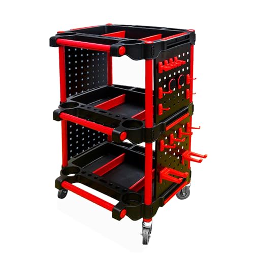 Car Detailing Cart Tool Organizer with 4 Pieces Side Hanging Plate & Hooks,for Mechanics & Detailers During Repairs Car Wash/Wax Detailing Cart-Updated - size: Detailing Cart with 4 Side Plate