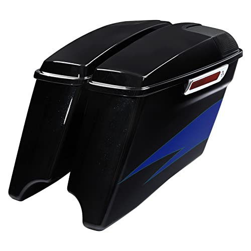 HR3 Candy Cobalt/Indigo Ink 4" Stretched Hard Saddlebags w/Speaker Lids Compatible with 2017 CVO Street Glide FLHXSE (Replace for OEM) - color: Candy Cobalt / Indigo Ink