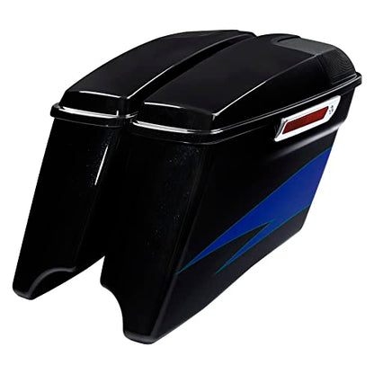 HR3 Candy Cobalt/Indigo Ink 4" Stretched Hard Saddlebags w/Speaker Lids Compatible with 2017 CVO Street Glide FLHXSE (Replace for OEM) - color: Candy Cobalt / Indigo Ink