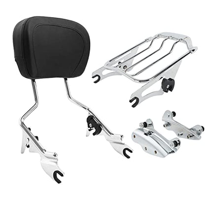 TCT-MOTORPARTS Detachable Upright Sissy Bar Passenger Backrest W/Pad Luggage Rack Docking Kits Fit For Harley Street Glide Road King 2009-2013 - color: Chrome #4(2009-2013)