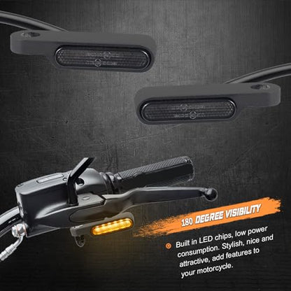NTHREEAUTO Universal Motorcycle Turn Signals Front Handlebar Sequential LED Blinkers Amber Lights Compatible with Harley Honda Yamaha Kawasaki Suzuki