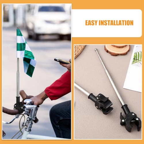 2Pcs Golf Cart Flag Holder, 63in Adjustable Bike Bicycle Motorcycle Flag Pole Mount, Universal Retractable Stainless Steel Bicycle Flagpole Bracket Hitch Rack