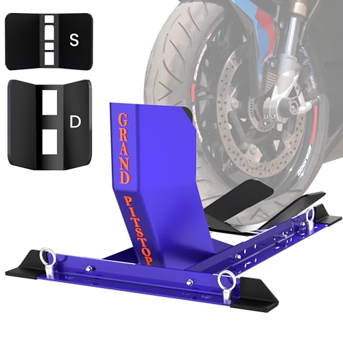 GRAND PITSTOP Universal Wheel Chock for Motorcycle Stand for Trailer Completely Adjustable Detachable Foldable Wheel Chock (Blue) - color: Blue