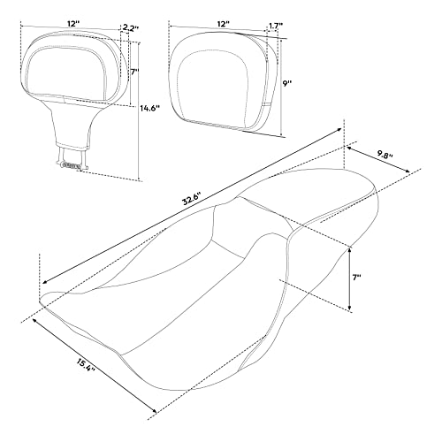 C.C. RIDER Classic Seat Backrest Pad - Driver Sissy Bar fit for Harley Davidson Touring Road King Street Glide Electra Glide Road Glide 2009-2023 - color: Seat + Driver Pad + Passenger Pad Black White