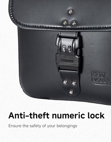 KEMIMOTO Motorcycle Saddlebags with Secure Lock & Quick-Release Buckles 15L (7.5Lx2) PU Leather Throw Over Hard-Shell Side Bags Universal Fit for Sportster Softail Rebel Dyna Cruiser - style: With Lock