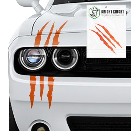 Bright Knight Decals Reflective Claw Mark Car Decals for Men - Orange 6 Pcs 3M Vinyl Car Stickers and Headlight Decal for Vehicles - Scratch Cover for Night Visibility, Made in USA, Pack of 1 - color: Orange, size: 1 pk