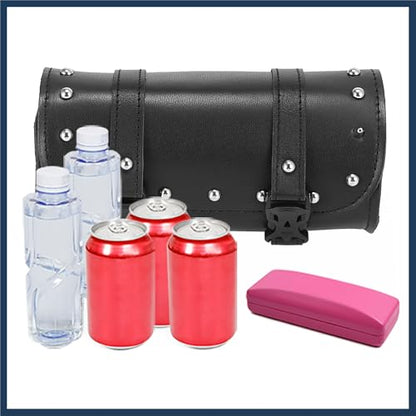 Universal Motorcycle Fork Handlebar Tool Bag Cycling Storage Pouch Bag Waterproof Faux Leather Black Stylish Design